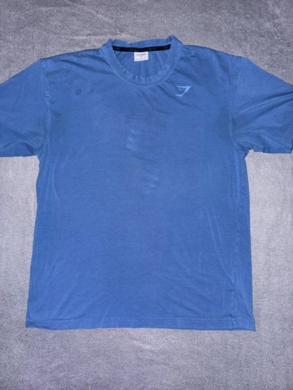 Gymshark T-Shirt Size M Blue Crew Neck Athletic Workout Tee Large Back Logo